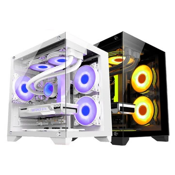 SUMTAX Desktop Computer Case Dual Tempered Glass Micro-ATX & Mini-ITX Compact Case Support 240mm Water Cooling 7 Fan Positions Magnetic Dust Filter