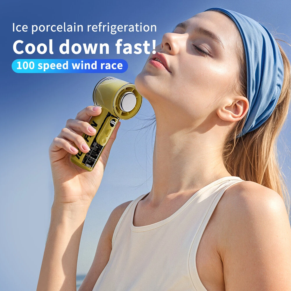 Handheld 100 Wind Speed Ice Cooling Fan  USB Small Desktop Portable Cooling High Speed Long Endurance Fan With LED Digital Display