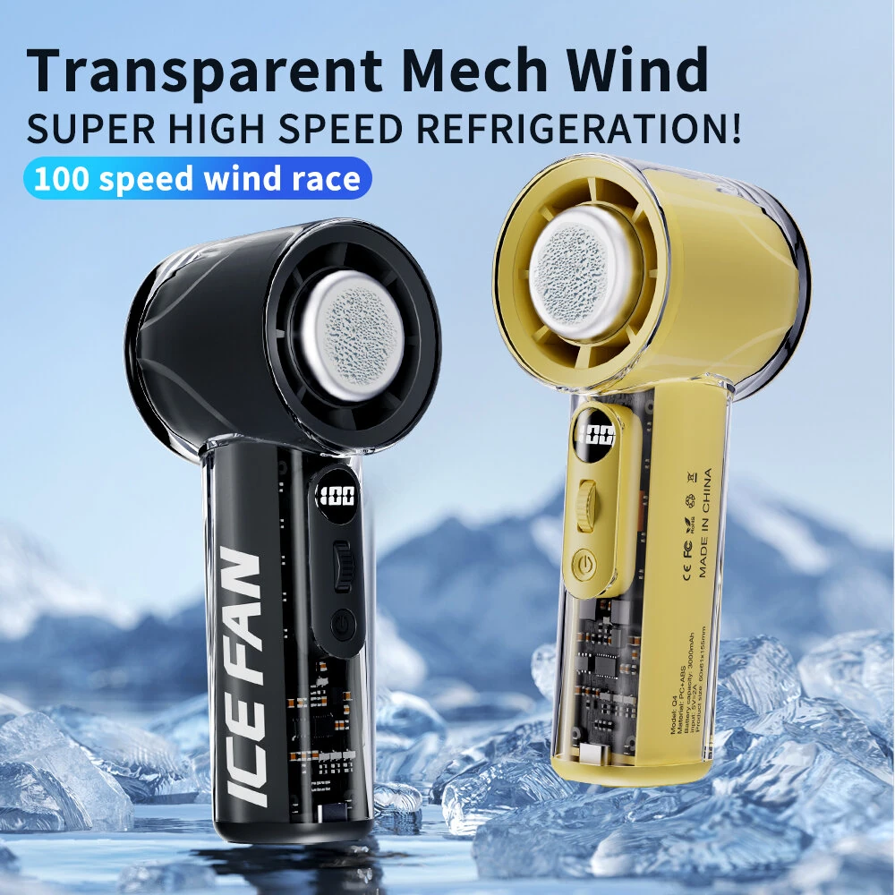 Handheld 100 Wind Speed Ice Cooling Fan  USB Small Desktop Portable Cooling High Speed Long Endurance Fan With LED Digital Display
