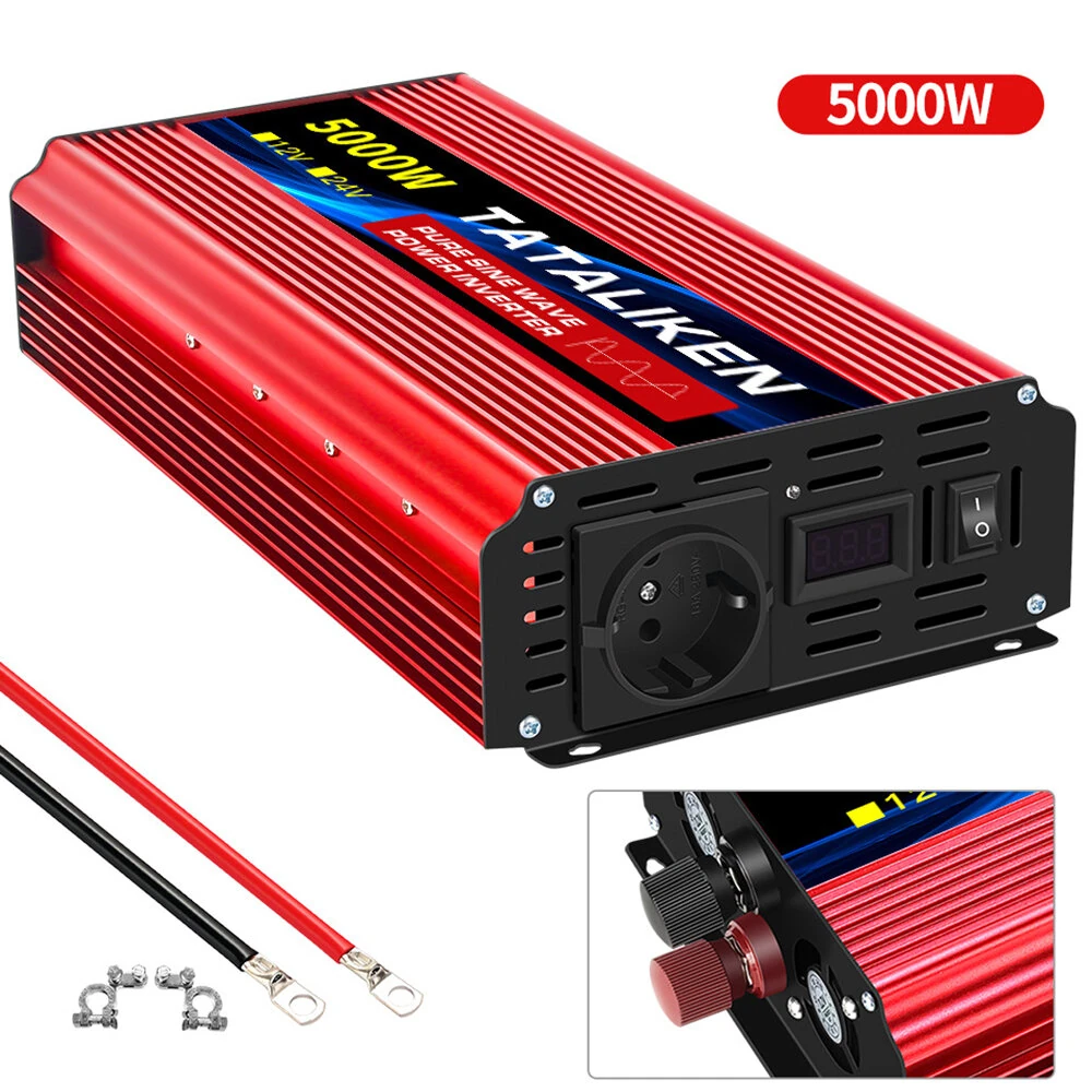 TATALIKEN Power Inverter 12V 24V to 110-220V Pure Sine Wave 2000W Rated Power 5000W Peak Power Converter Home Inverter