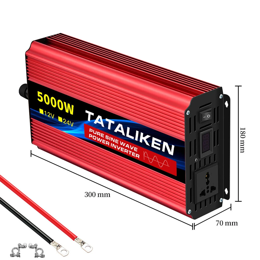 TATALIKEN Power Inverter 12V 24V to 110-220V Pure Sine Wave 2000W Rated Power 5000W Peak Power Converter Home Inverter