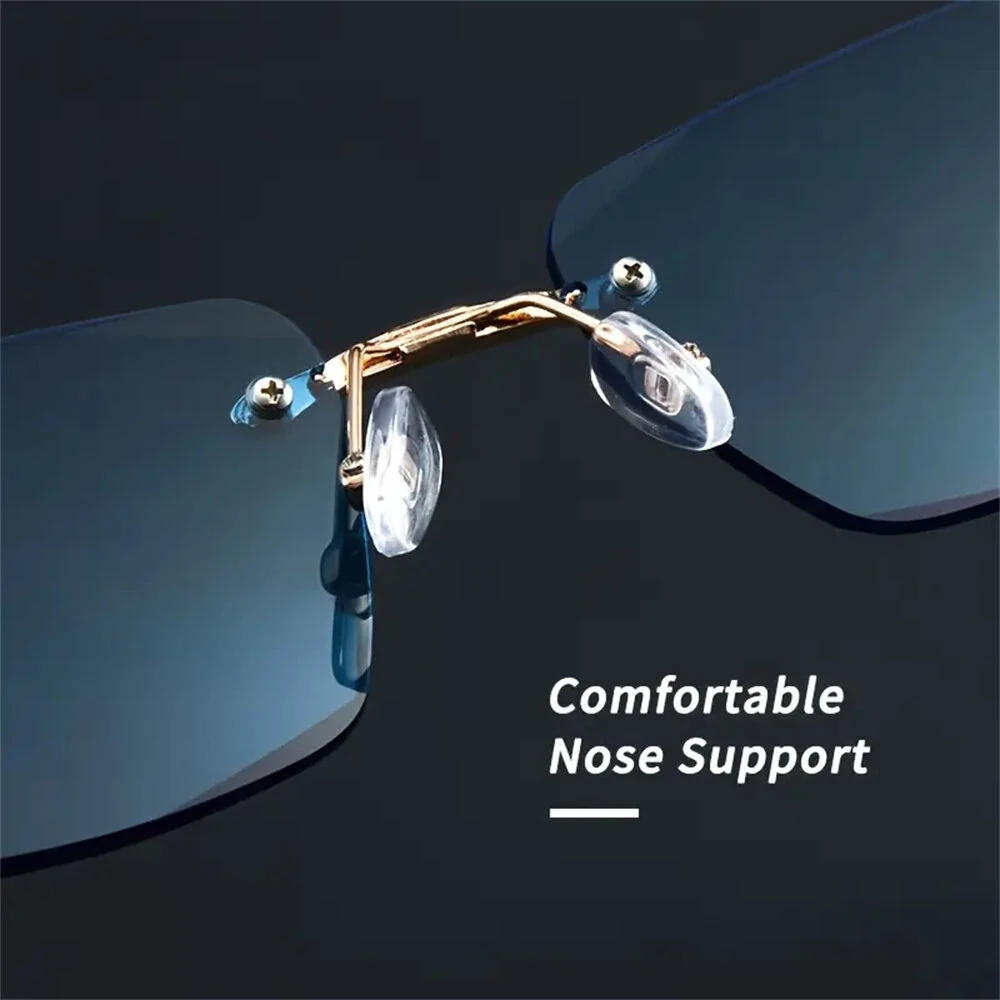 Gradual Blue Lens Frameless Reading Glasses Anti-blue Light UV Protection Comfortable Business Casual Sunglasses with Case