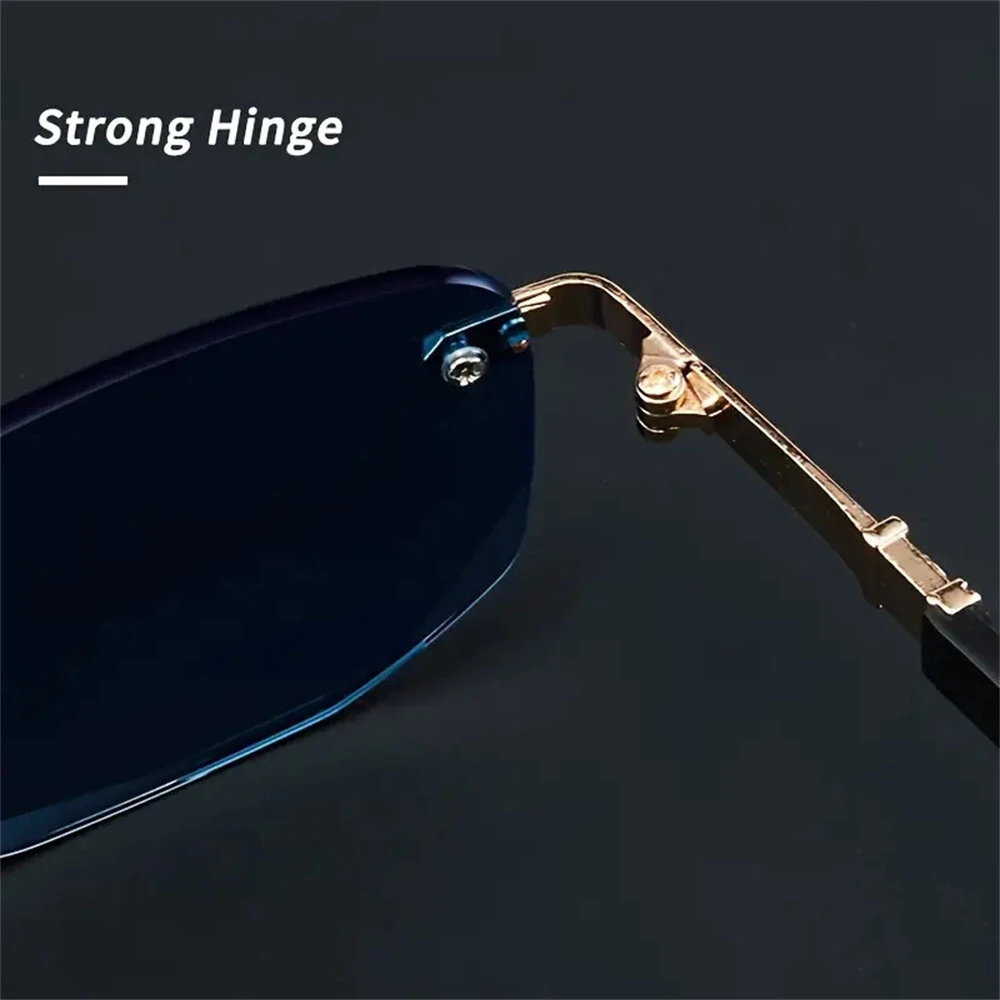 Gradual Blue Lens Frameless Reading Glasses Anti-blue Light UV Protection Comfortable Business Casual Sunglasses with Case