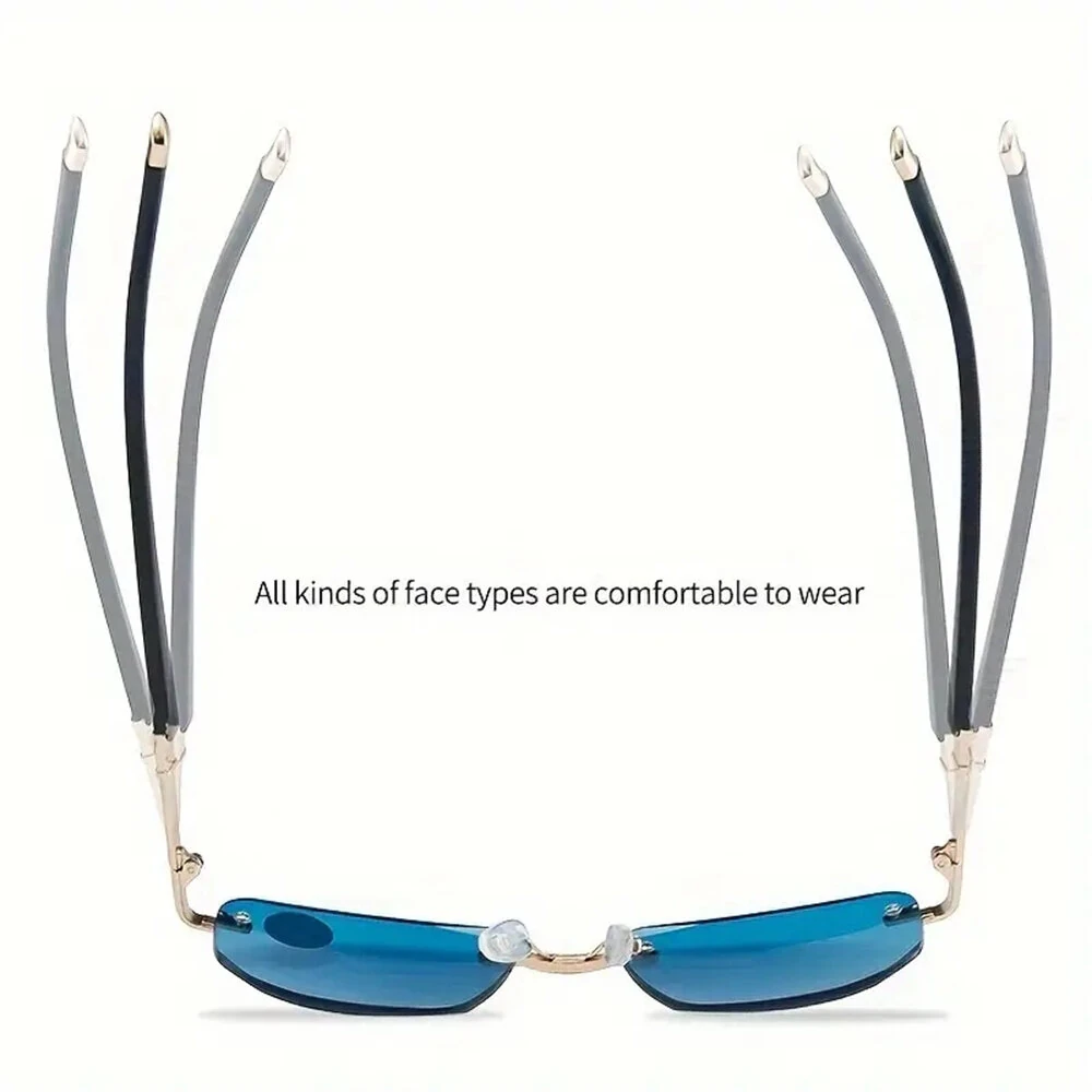 Gradual Blue Lens Frameless Reading Glasses Anti-blue Light UV Protection Comfortable Business Casual Sunglasses with Case