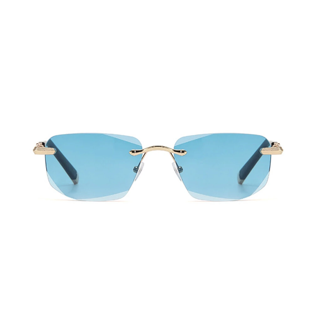 Gradual Blue Lens Frameless Reading Glasses Anti-blue Light UV Protection Comfortable Business Casual Sunglasses with Case