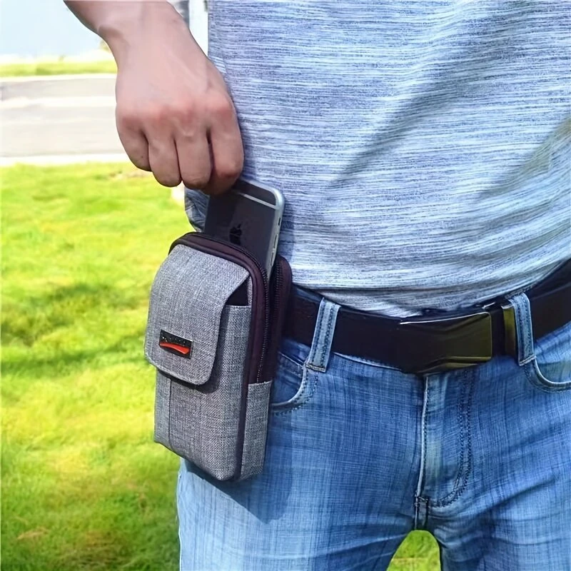Men's Canvas Mobile Phone Belt Waist Bag Portable Multi-Pocket Fanny Pack Card Holder Wallet