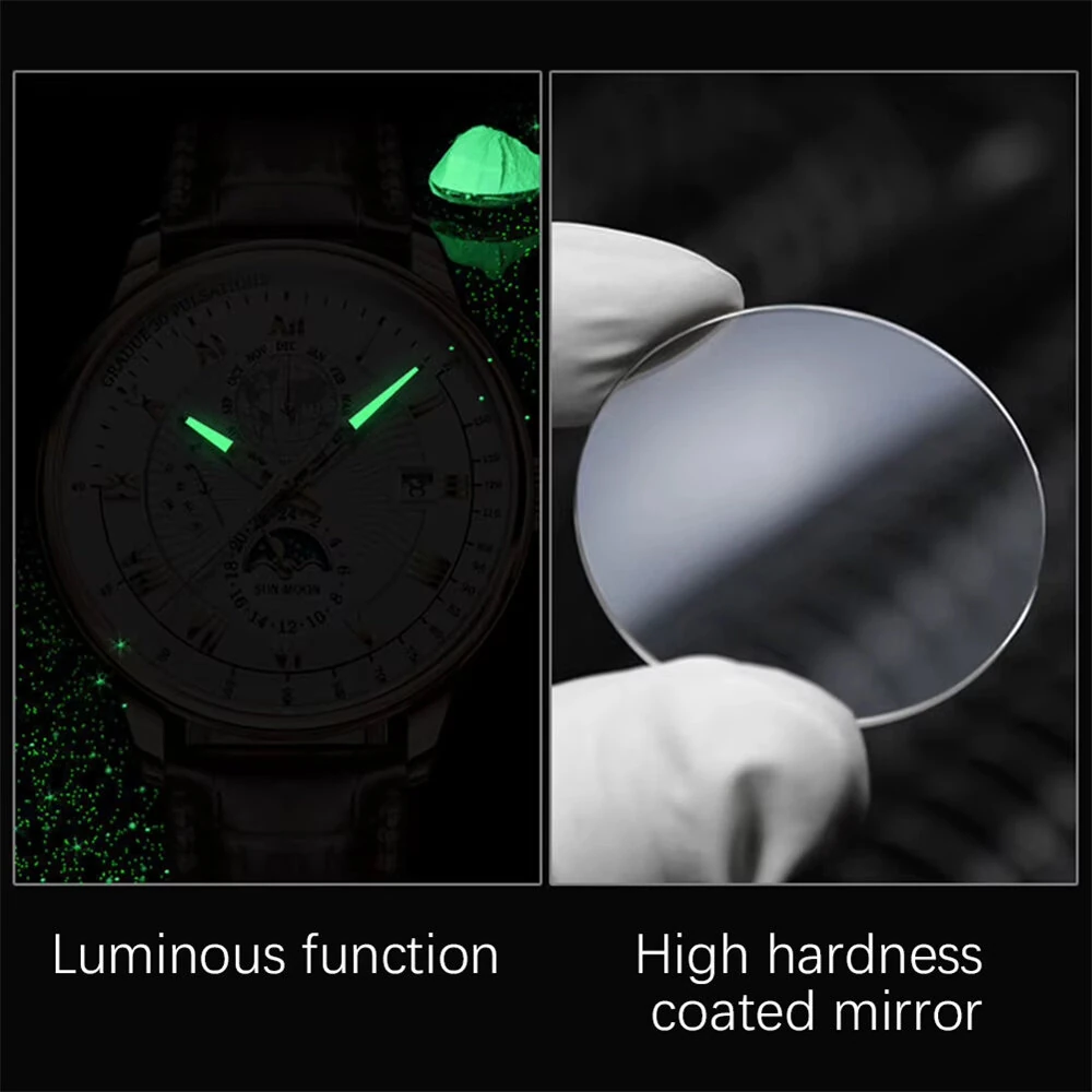 AIYISHI Men Business Luxury Quartz Watch Luminous Single Date Round Dial PU Leather Strap Watches Men's Sport Watch