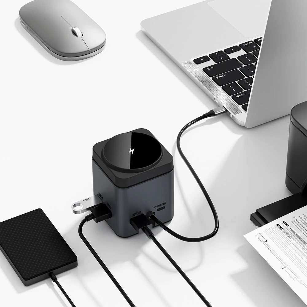 BlitzWolf BW-TH17 9 in 1 Type-C Docking Station Magnetic 15W Wireless Charger Stand USB-C HUB with USB3.0*3 HD 4K@30Hz Gigabit RJ45 SD/TF Card Slot  PD 100W