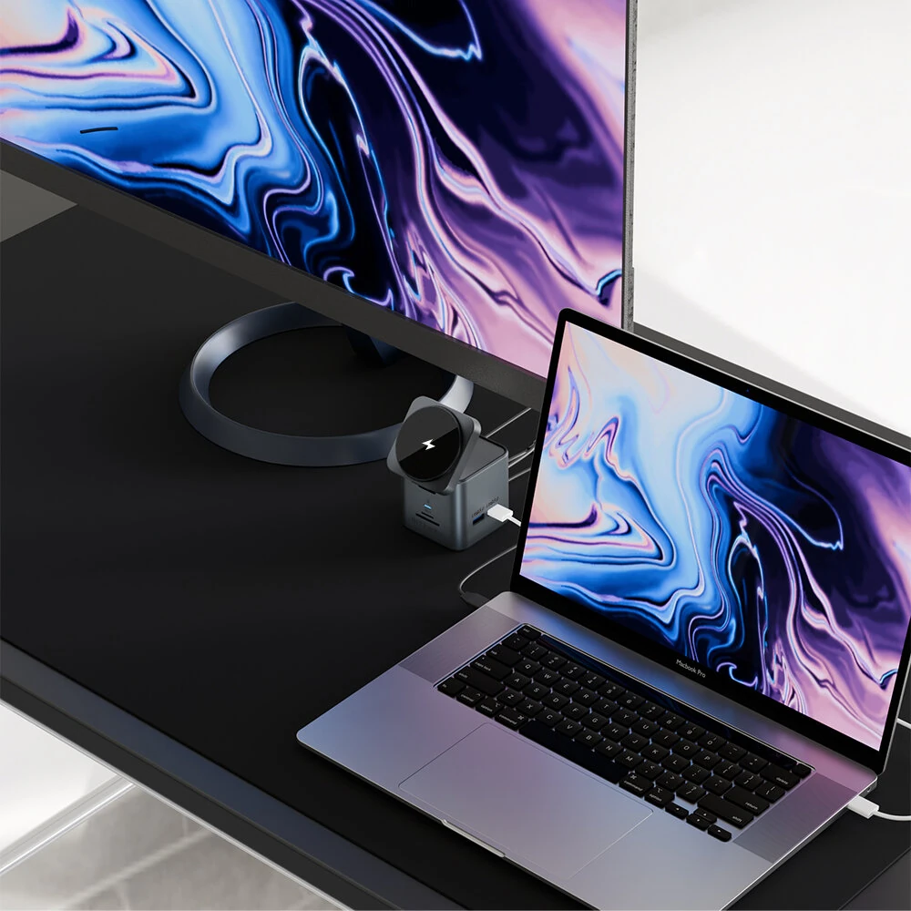 BlitzWolf BW-TH17 9 in 1 Type-C Docking Station Magnetic 15W Wireless Charger Stand USB-C HUB with USB3.0*3 HD 4K@30Hz Gigabit RJ45 SD/TF Card Slot  PD 100W