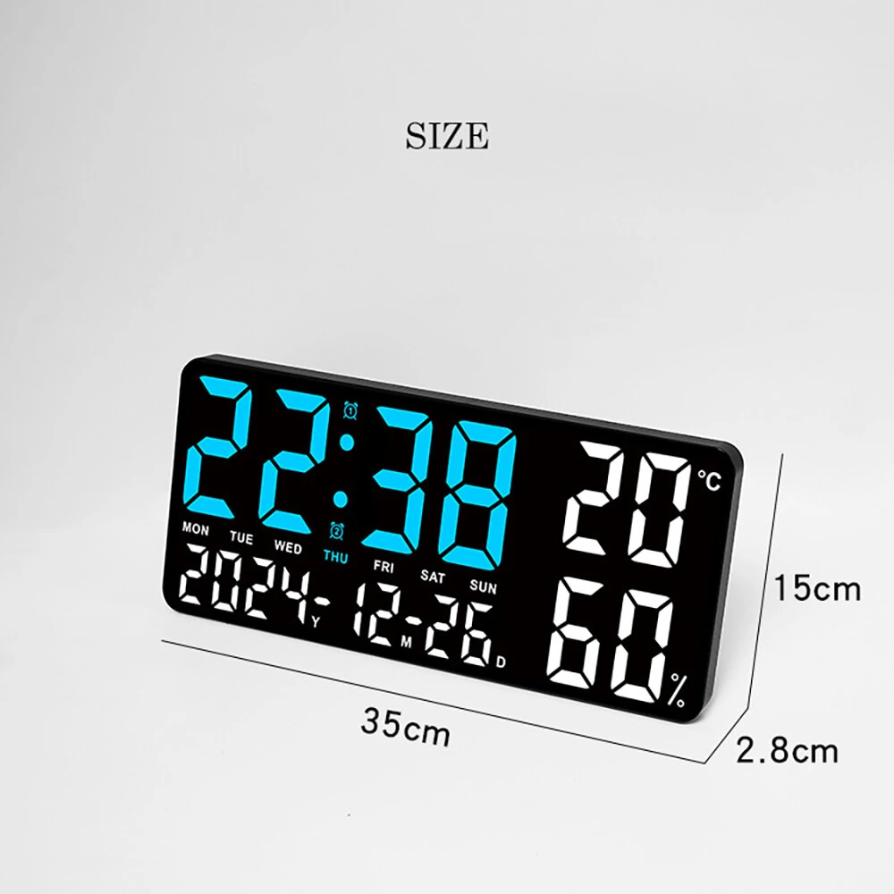 15 Inch Digital Wall Clock with Atmosphere Lights Remote Control Temp Humidity Display LED Table Clock Multifunctional Alarm Clock