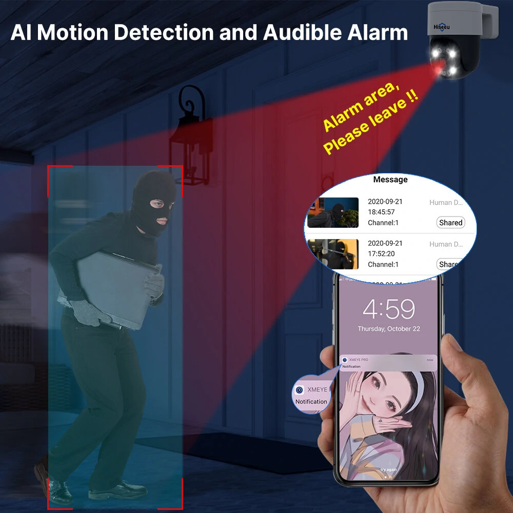 Hiseeu POE 5MP/8MP IP Video Surveillance Camera Outdoor Wireless PTZ Digital Motion Color Night Vison Two-way Audio CCTV Monitoring Camera for Home Safety