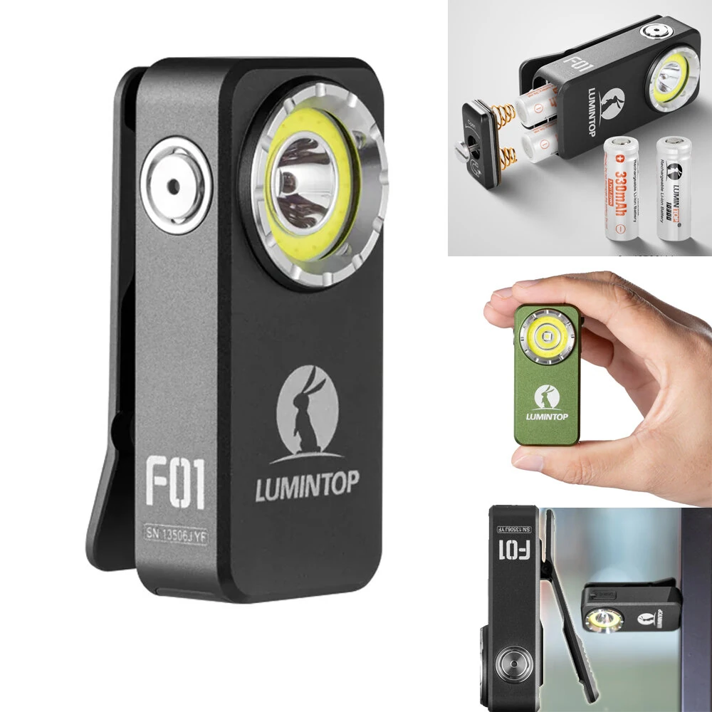 Lumintop F01 1200LM Mini Triple-Beam EDC Clip Flashlight Combo Spot+ Flood with Replaceable 2*10300 Battery IPX8 Waterproof USB-C Rechargeable Pocket Light for Camping Emergency Use