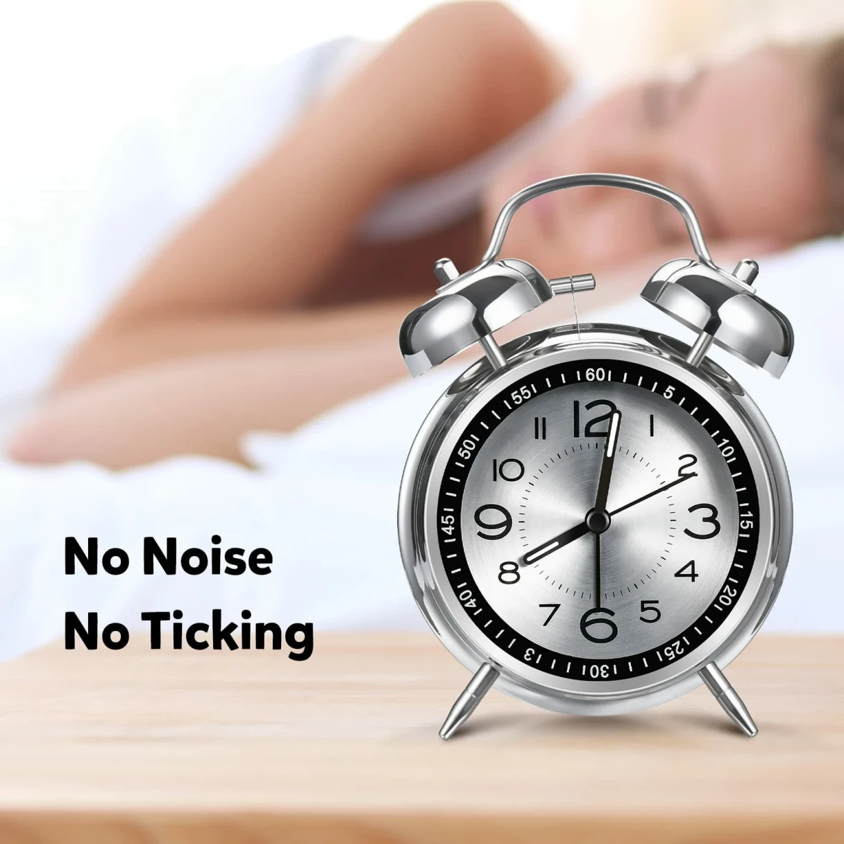 AGSIVO 4 Inch Loud Alarm Clock Twin Bell Analog for Heavy Sleepers Silent Non-Ticking Quartz with Backlight