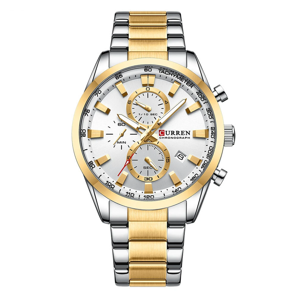 CURREN Business Men Watch Steel Band Multifunctional Chronograph Wristwatch Waterproof Round Watch, Ideal choice for Gifts