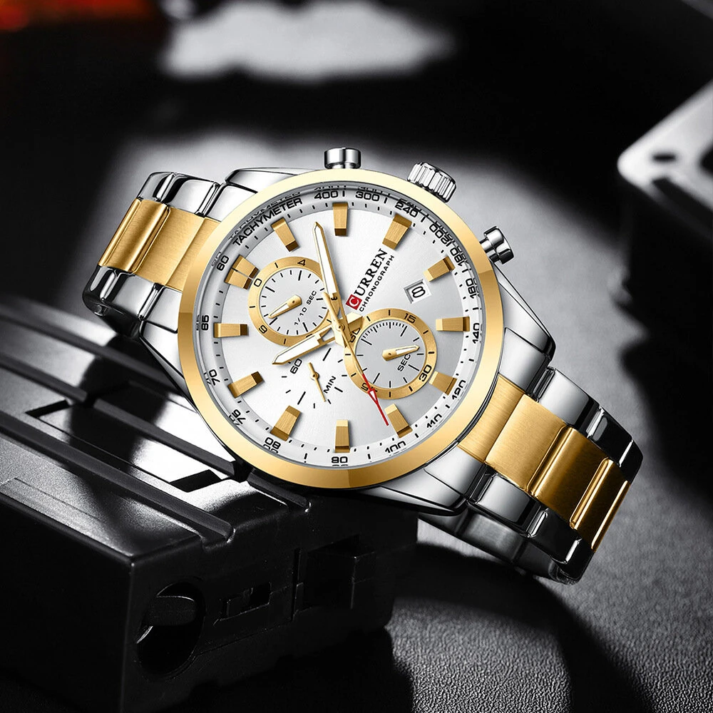 CURREN Business Men Watch Steel Band Multifunctional Chronograph Wristwatch Waterproof Round Watch, Ideal choice for Gifts
