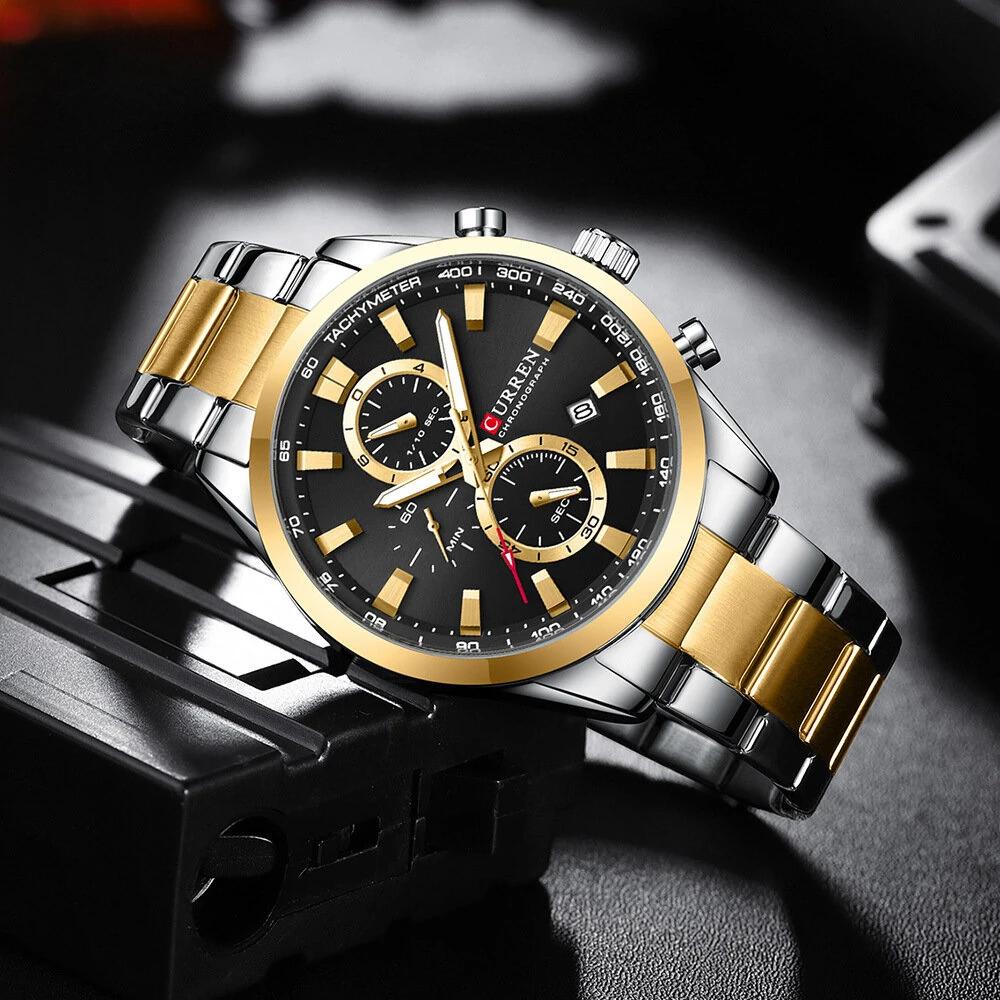 CURREN Business Men Watch Steel Band Multifunctional Chronograph Wristwatch Waterproof Round Watch, Ideal choice for Gifts