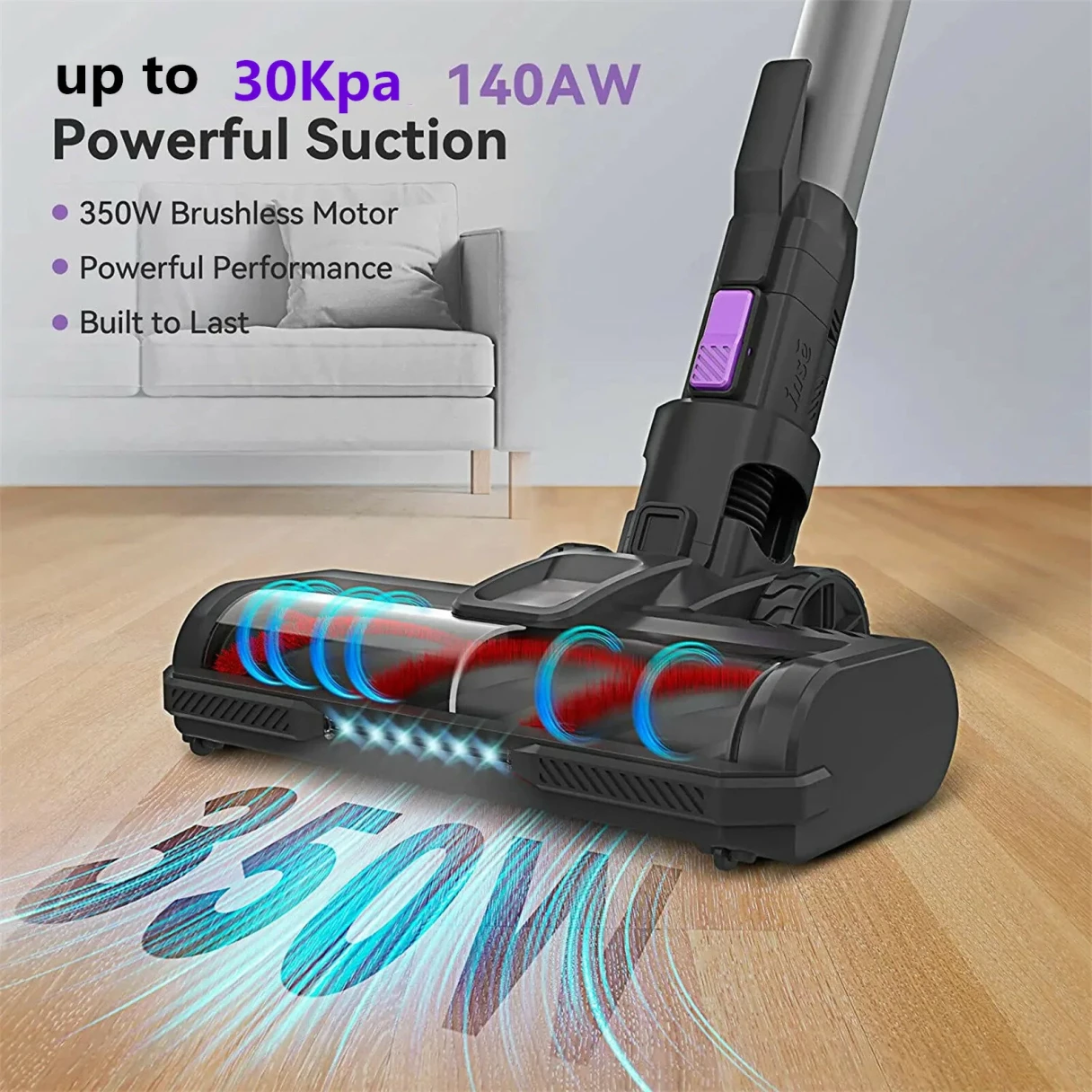 [EU Direct] INSE S10 Cordless Vacuum Cleaner, 6-in-1 Stick Vacuum with 30Kpa 350W Suction, Max 50 Min Runtime Rechargeable Vacuum Cleaner