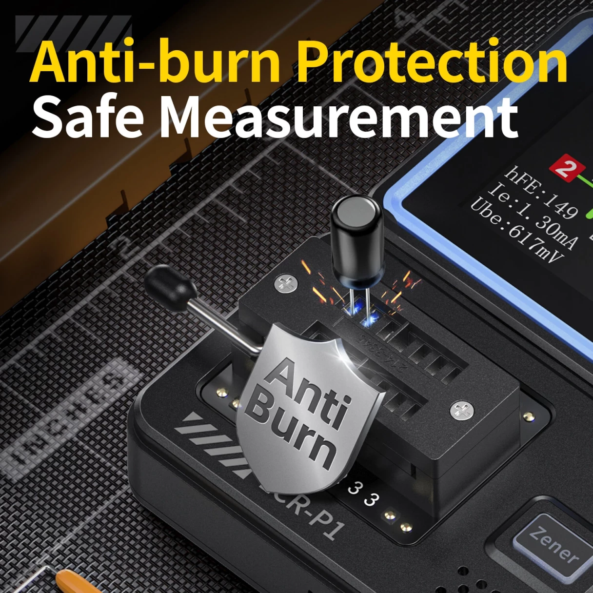 FNIRSI LCR-P1 Transistor Tester Diode Triode Capacitance Meter 1.44 Inch Color Screen USB Type-C Anti-Burn Protection