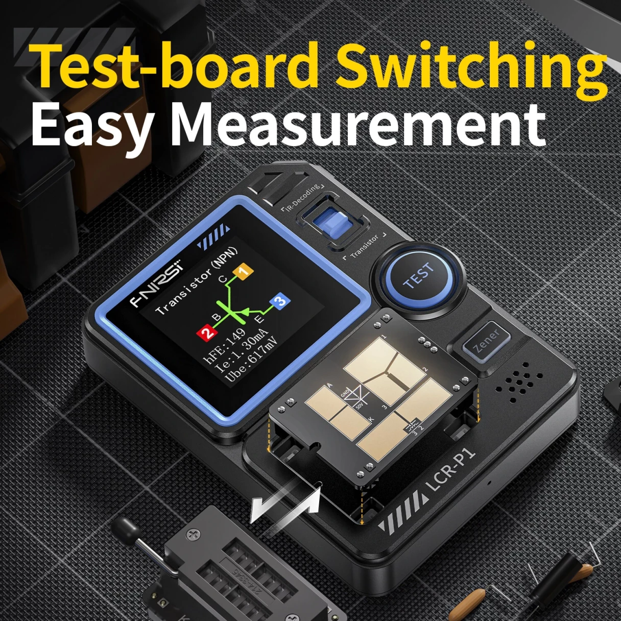 FNIRSI LCR-P1 Transistor Tester Diode Triode Capacitance Meter 1.44 Inch Color Screen USB Type-C Anti-Burn Protection