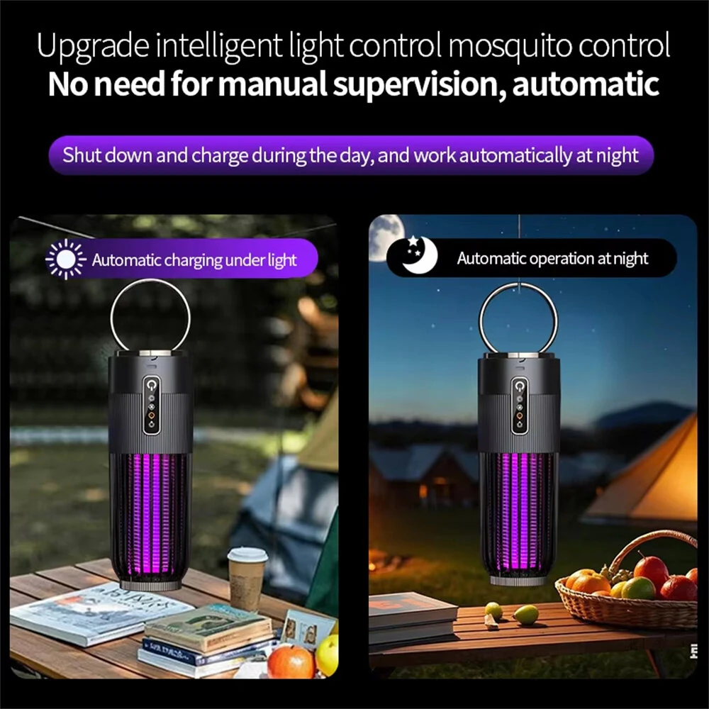2 in 1 Solar Powered Mosquito Killer Lamp LED Lighting 1200mAh Lithium Battery 2500V High-voltage Efficient Bug Zapper Outdoor Camping Night Light