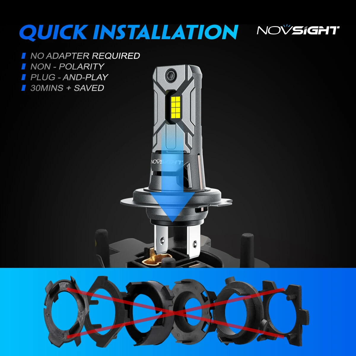 NOVSIGHT N64 Pair 6500K Car LED Headlight Bulbs H7 6000LM/Pair LED Headlamp IP68 Waterproof for Car Lighting Modification