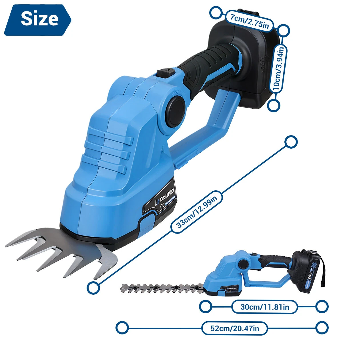 Drillpro Electric Hedge Trimmer Grass Trimmer 1200 Strokes per Minute Brushed Motor Battery Powered Suitable for 21V Makita Battery