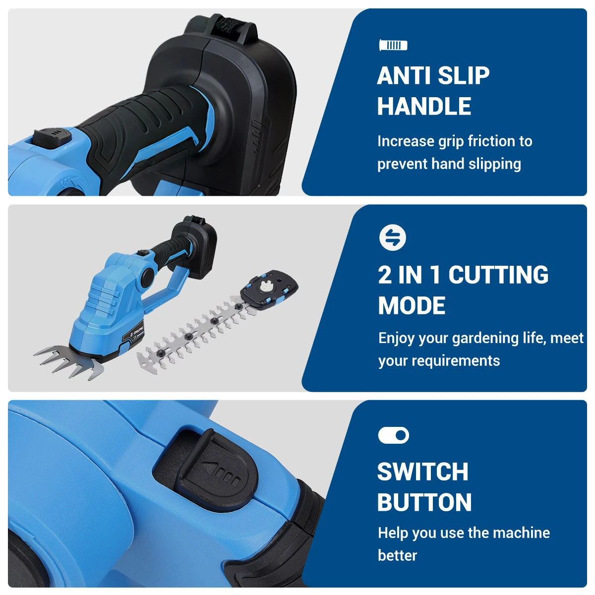 Drillpro Electric Hedge Trimmer Grass Trimmer 1200 Strokes per Minute Brushed Motor Battery Powered Suitable for 21V Makita Battery