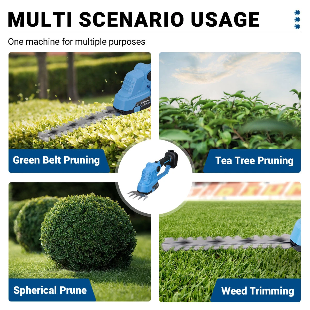 Drillpro Electric Hedge Trimmer Grass Trimmer 1200 Strokes per Minute Brushed Motor Battery Powered Suitable for 21V Makita Battery