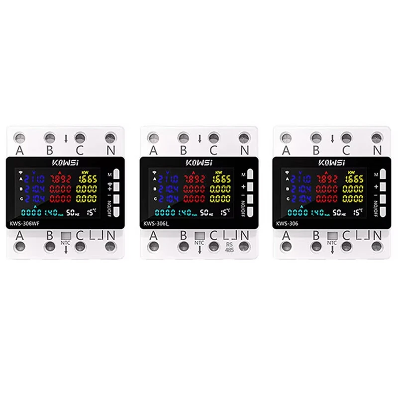 Tuya Wifi Power Energy Meter AC Monitor AC 85-290V 80A 3 Phase 4-wire DIN Rail Over Under Voltage Protector Electricity Meter