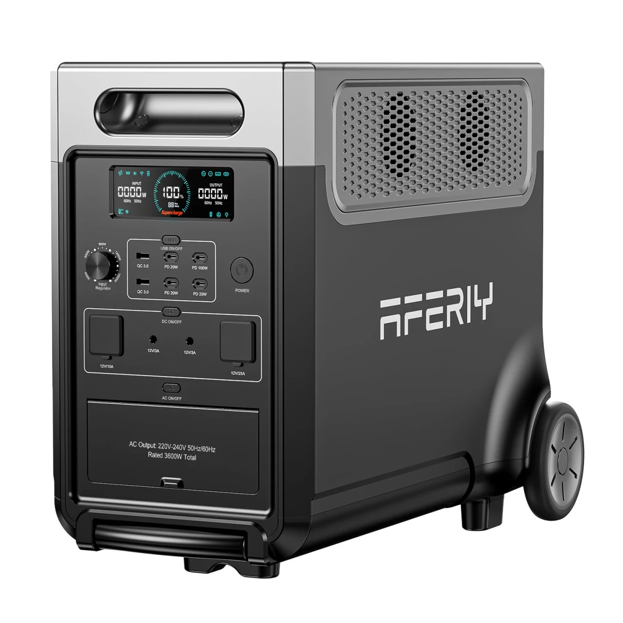 [EU Direct] Aferiy P310-EC-H 3600W Portable Power Station Support APP 3840Wh LiFePO4 Solar Generator Support Extension Battery in Series, UPS Pure Sine Wave, EU Plug AC Output, Rolling Wheels for Blackout RV Van House Outdoor Camping Off-grid Living