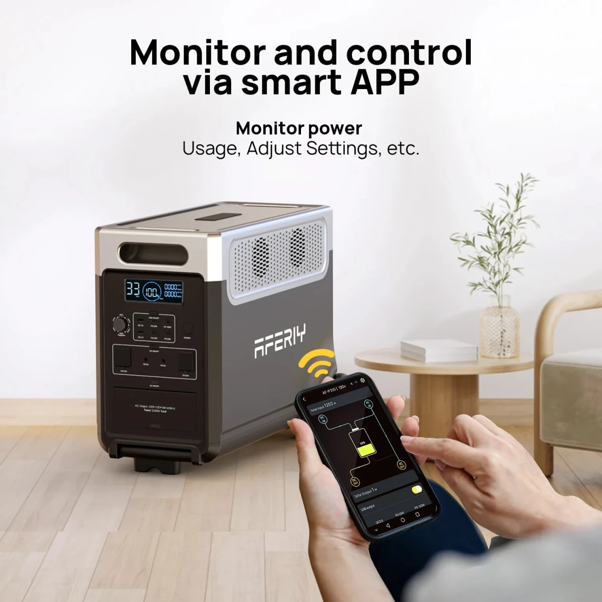 [EU Direct] Aferiy P310-EC-H 3600W Portable Power Station Support APP 3840Wh LiFePO4 Solar Generator Support Extension Battery in Series, UPS Pure Sine Wave, EU Plug AC Output, Rolling Wheels for Blackout RV Van House Outdoor Camping Off-grid Living
