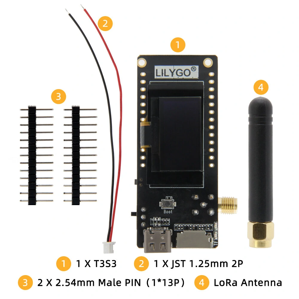 LILYGO® T3S3 ESP32-S3 LoRa SX1262/SX1276 SX1280 2.4G Development Board WiFi Bluetooth Wireless Module 0.96 Inch OLED Display Type-C