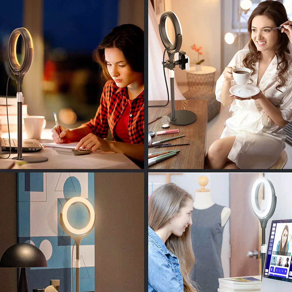 BlitzWolf® BW-SL4 Dimmable Ring Light Night Light Desktop Selfie Phone Holder bluetooth Remote for Live Vlog YouTube TikTok Makeup