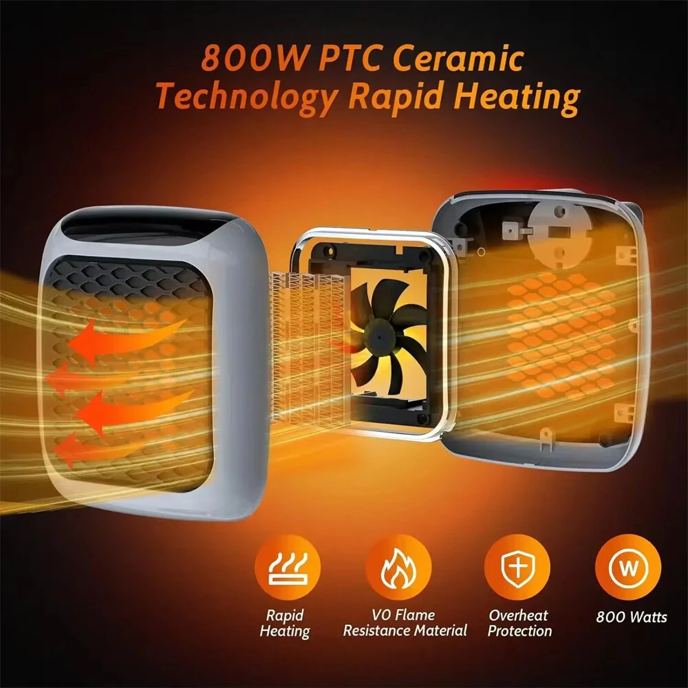 800W Wall-Mounted Electric Space Heater with Remote Ceramic Heating LED Display 12-Hour Timer Adjustable Thermostat Energy Efficient for Home and Office