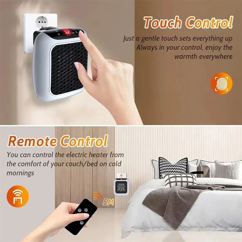 800W Wall-Mounted Electric Space Heater with Remote Ceramic Heating LED Display 12-Hour Timer Adjustable Thermostat Energy Efficient for Home and Office