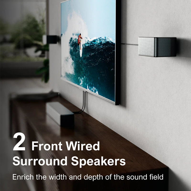 Ultimea Poseidon D80 460W 7.1CH Soundbar bluetooth Soundbar 4 Wired Surround Speakers 6.5" Wireless Subwoofer BassMX SurroundX Technology Smart APP Control 121 Preset EQ Matrices Home Theater Desktop Speaker Subwoofer Surround System