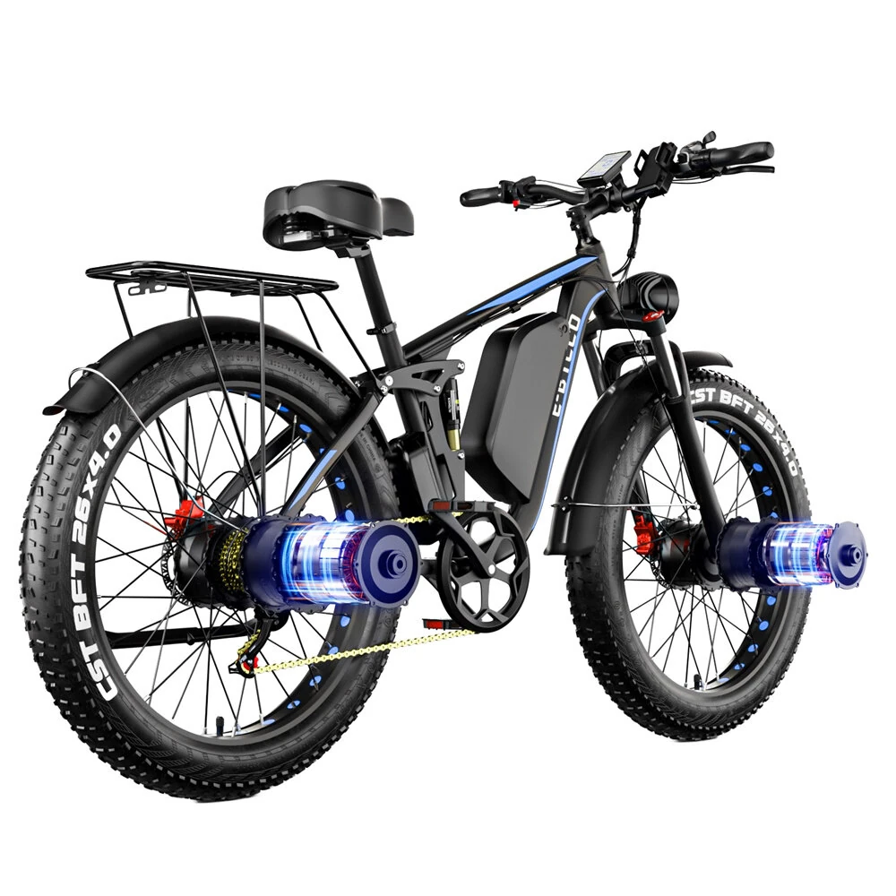 [EU DIRECT] E·BYCCO EB7 Pro Electric Bike 52V 23AH Battery 1000W*2 Dual Motors 26inch Tires 80-130KM Max Mileage 150KG Max Load Electric Bicycle