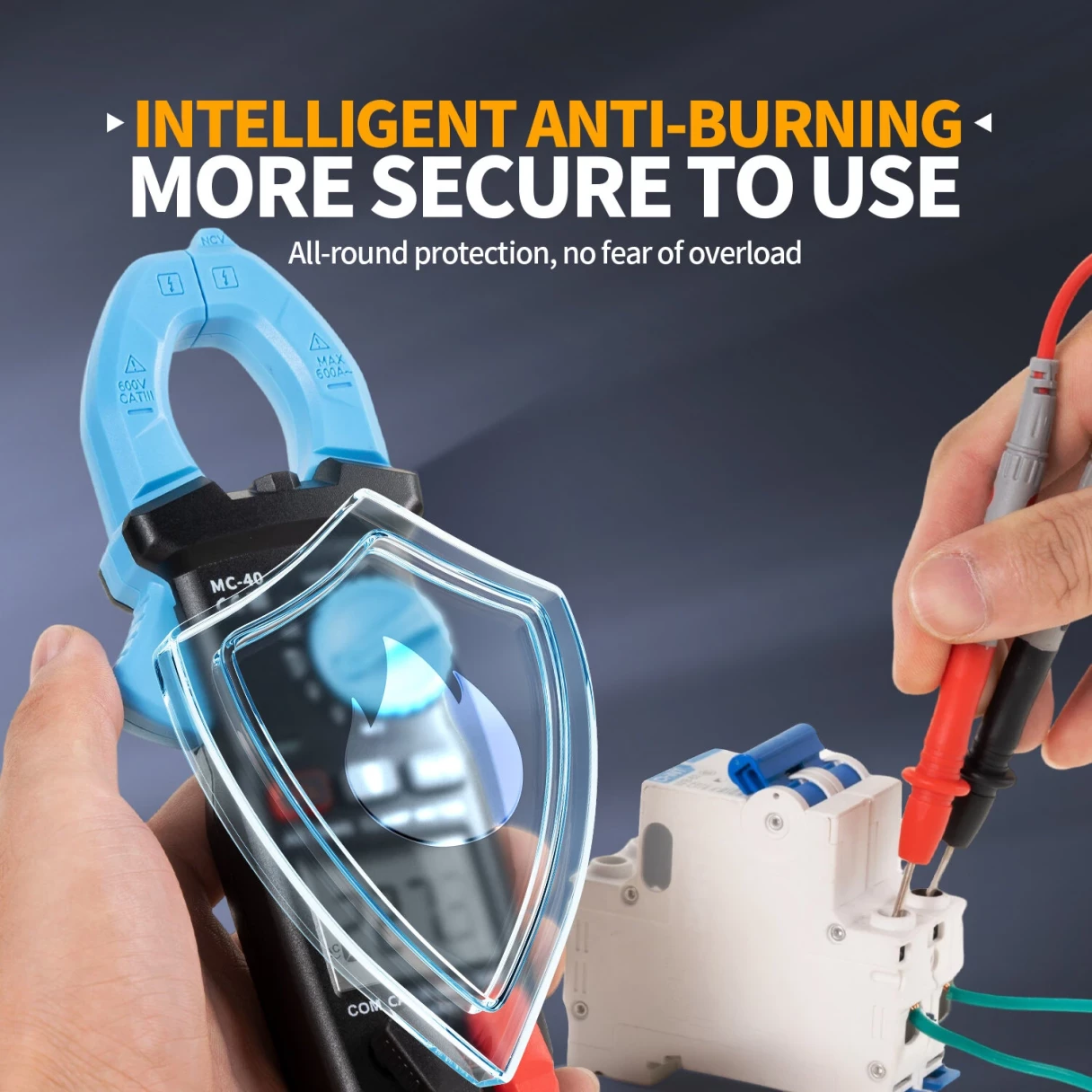 FNIRSI MC-40 High Precision Clamp Meter 600A True RMS Auto Ranging Intelligent Anti-burning Multimeter with Backlight and NCV Measurement