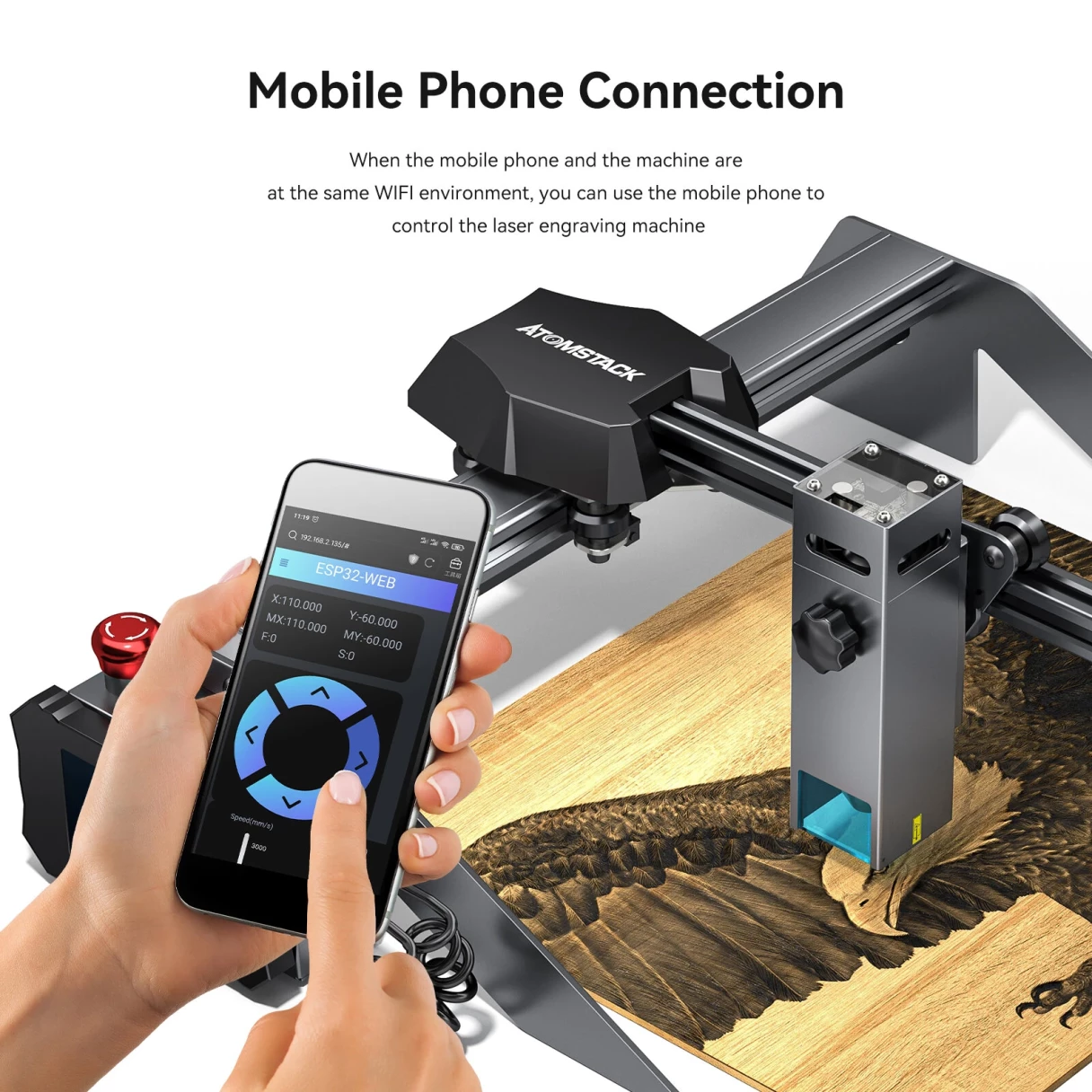 AtomStack P9 M50 50W Laser Engraving Machine Eye Protection 220*250mm Engraving Area 0.01mm High Accuracy CNC Laser Cutter for Wood Metal Acrylic Glass