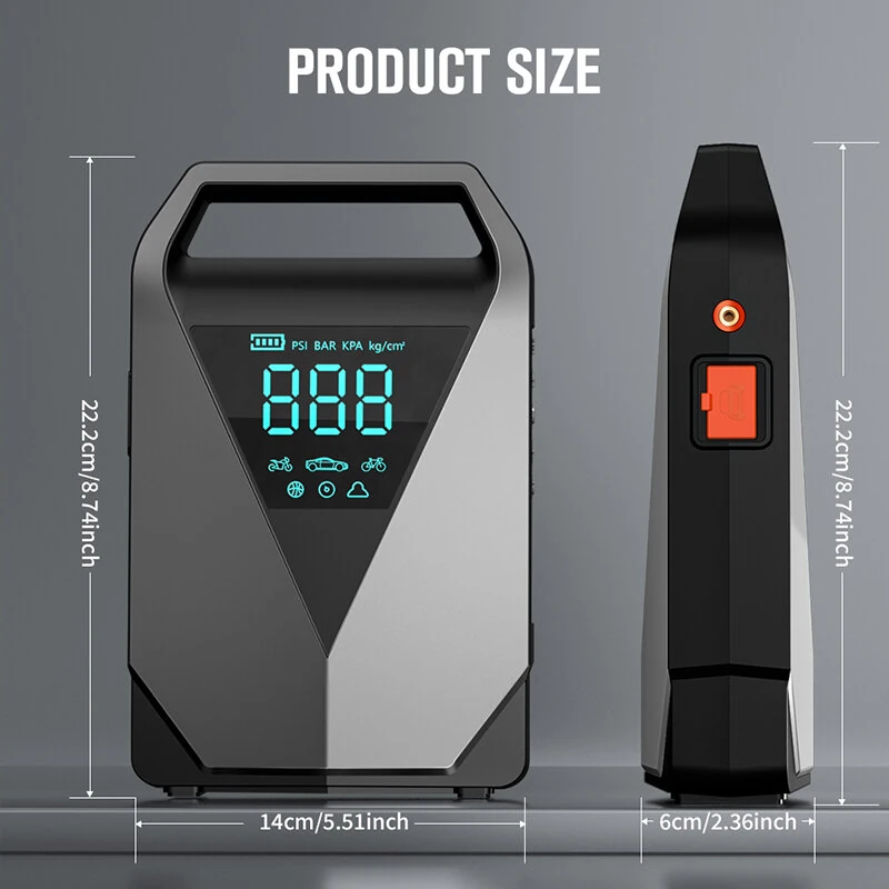 TUERBB 3000A / 4000A 4-in-1 Car Emergency Starter Portable Tire Inflator Multifunctional Jump Starter Power Bank for 12V Cars with Up To 8.0L Gasoline And 6.0l Diesel Engines