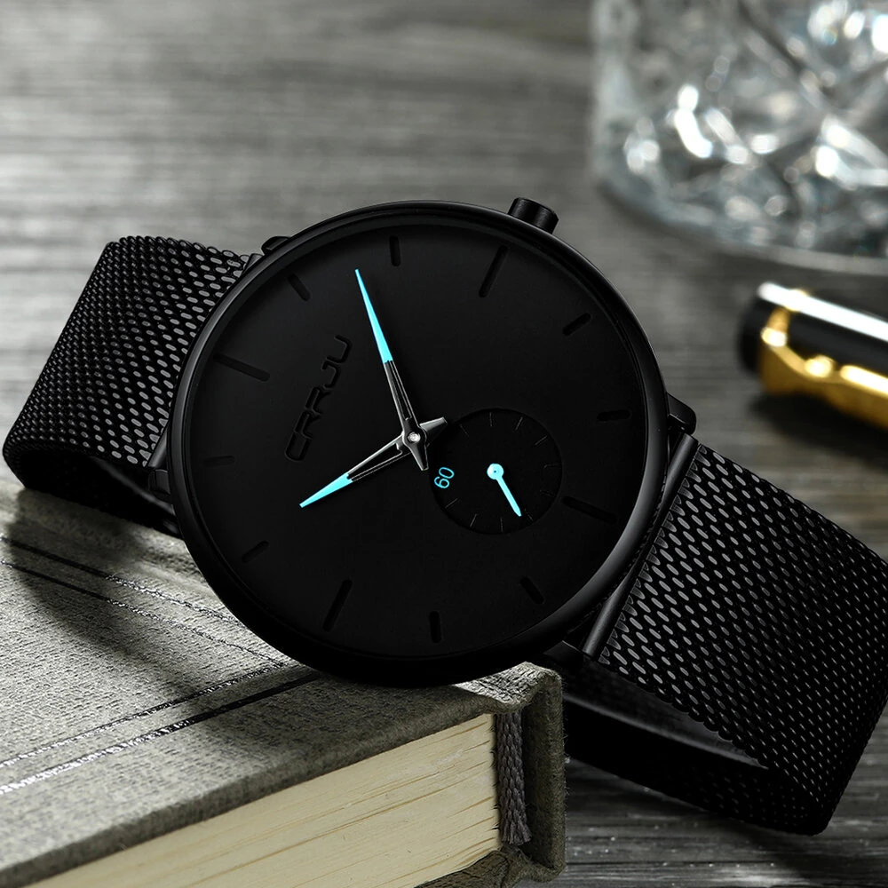 CRRJU Watches Men Simple Dial Bright Needle Wristwatch Waterproof Male Round Fashion Quartz Watch with a Box, Ideal Choice for Gifts