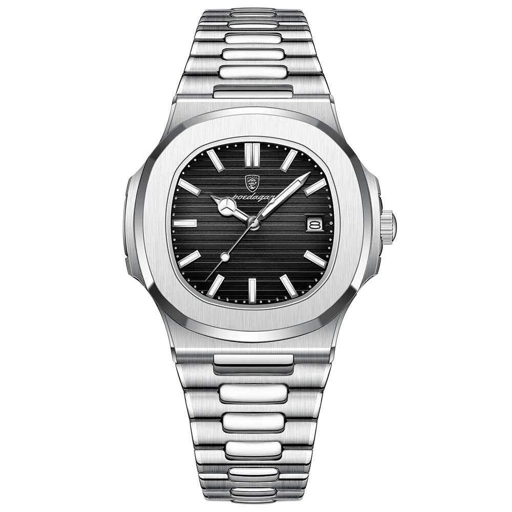 POEDAGAR Classic Business Men Watch Waterproof Luminous Date Quartz Watch Fashion Steel Strap Square Thin Wristwatch for Male