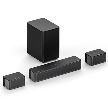 ULTIMEA Poseidon M4T 5.1CH Dolby Atmos Soundbar 450W bluetooth Soundbar with 5.25-inch Wireless Subwoofer 2 Rear Surround Speakers BassMX Surround X Technology Support HD eARC Smart Home Cine