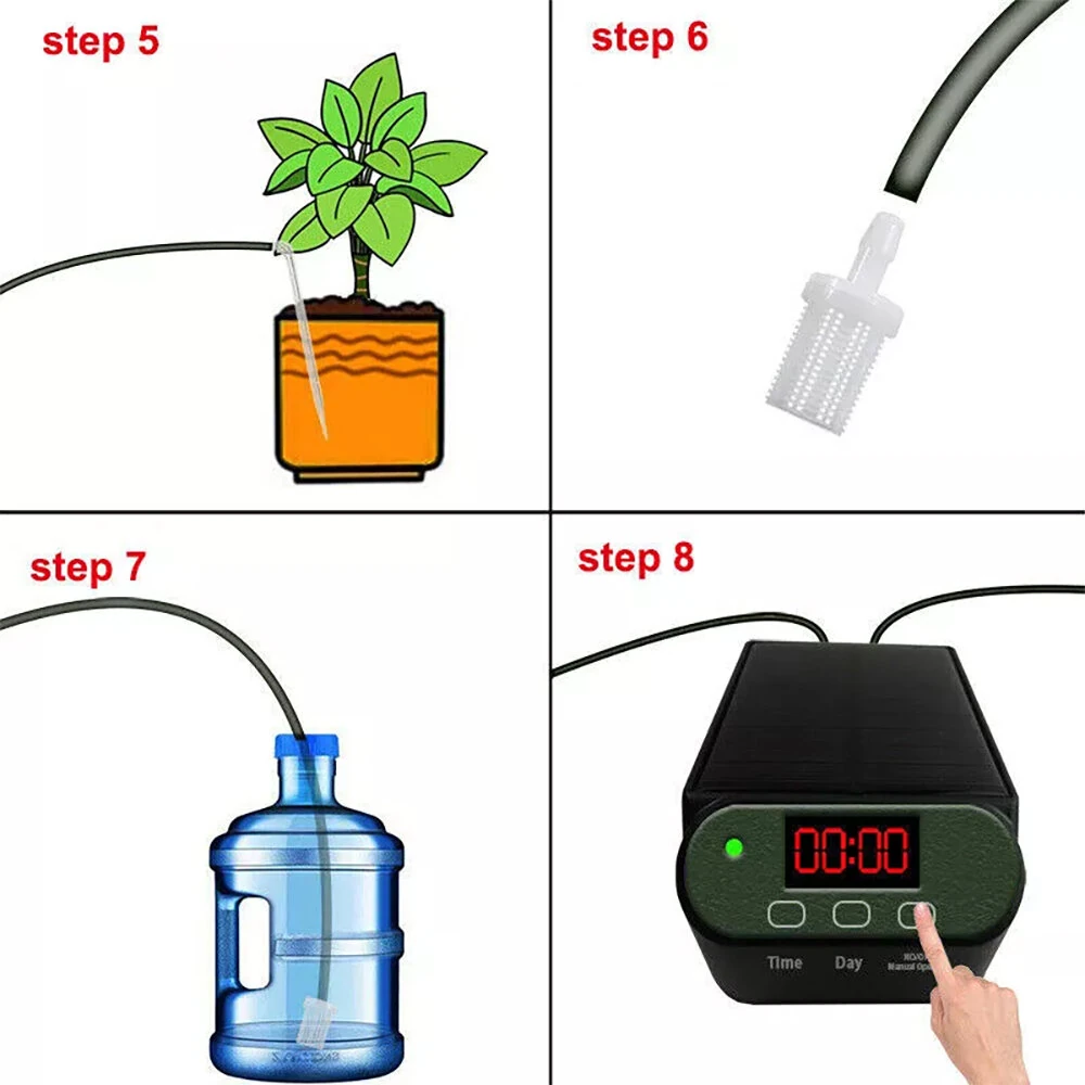 Intelligent Automatic Watering Machine Solarpowered / Lithium Battery Dual Power Automatic Drip Irrigation Kit Timer Self Watering System With 15pcs Drippers