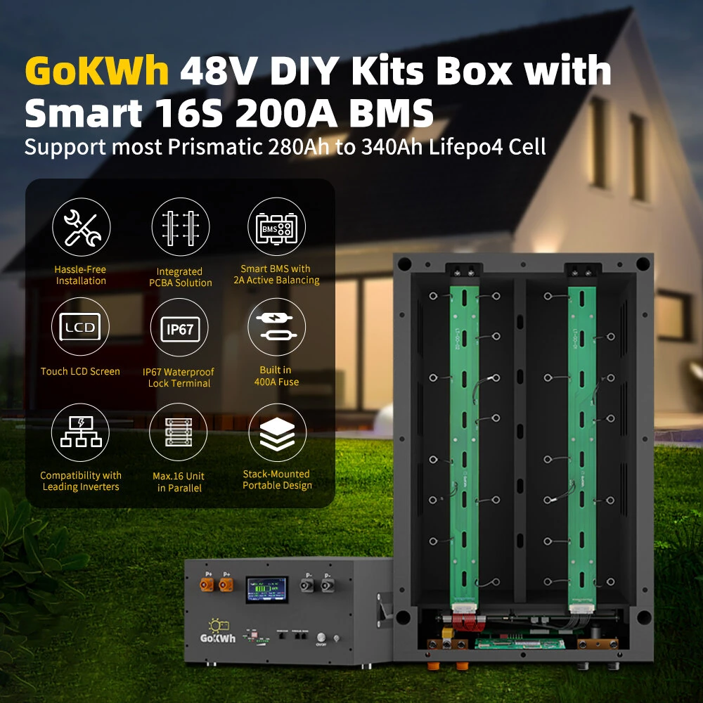 Gokwh 48V 320AH Energy Storage Box DIY Kit APP Bluetooth Remote Operation LED Bluetooth Status Indicator  Charge Overcurrent Protection