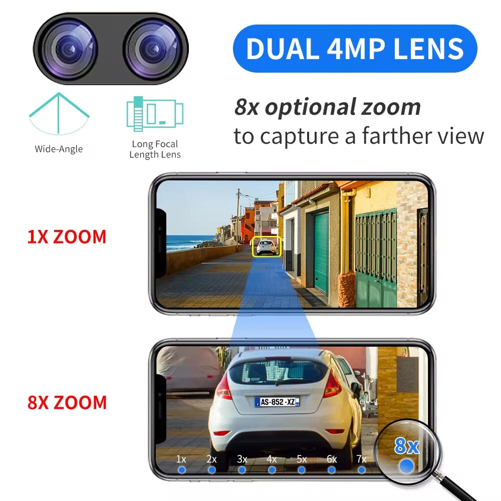 Hiseeu WHDC12/WHDC14 4MP/8MP Dual Lens PTZ Wifi IP Camera with 8x Zoom AI Human Detection Night Vision Two-way Audio IP66 Waterproof Motion Detection Security Surveillance