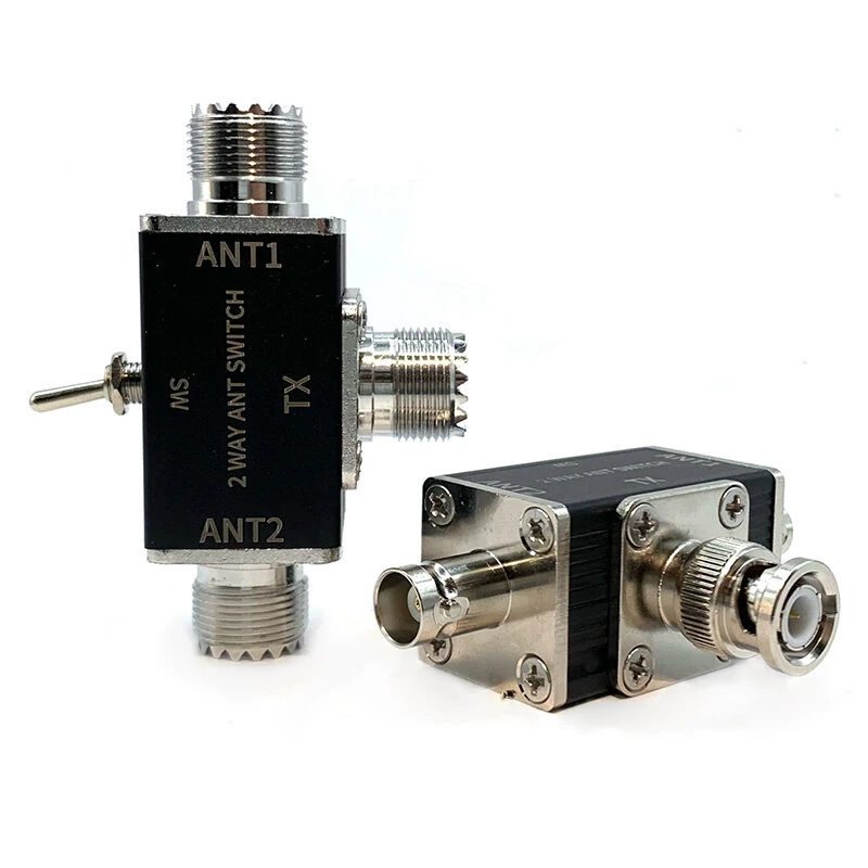 2-Way Manual Coaxial Antenna Switch Adapter Converter for Radio Antenna 1 Input & 2 Outputs Toggle Switch with OFF and Ground Protection Function