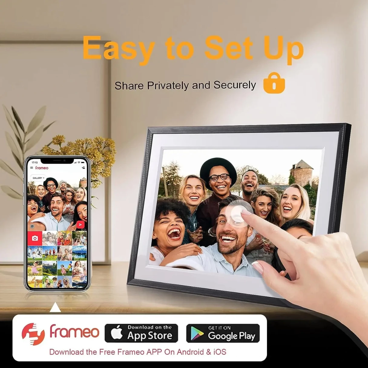 Frameo 10.1"  HD  IPS HD Touch Screen Digital Photo Frame WiFi Cloud Frame Digital Picture Frame 32GB Smart WiFi Digital Photo Frame with 1280x800 Wall Mountable