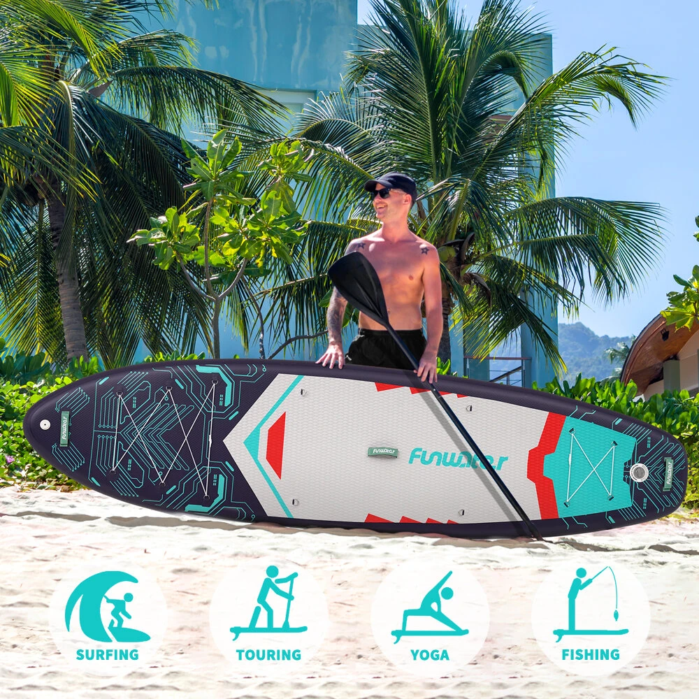 [EU Direct] FunWater 350*90*15CM Longer Wider ISUP Inflatable Stand Up Paddle Board Surfboard For Solor Adventure Fimaly Touring Unisex Adult Paddle Board SUPFW50A,SUPFW50B,SUPFW50C