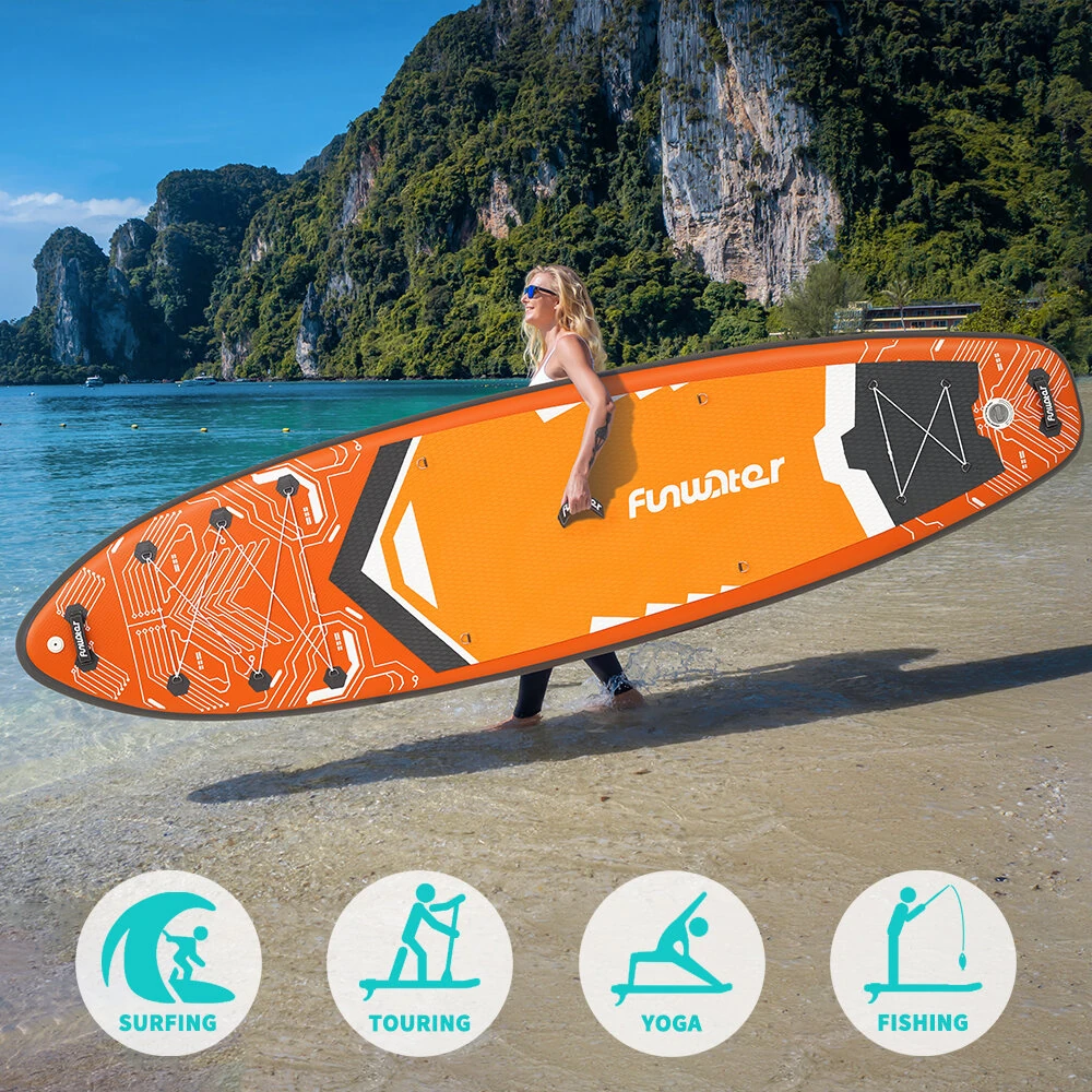 [EU Direct] FunWater 350*90*15CM Longer Wider ISUP Inflatable Stand Up Paddle Board Surfboard For Solor Adventure Fimaly Touring Unisex Adult Paddle Board SUPFW50A,SUPFW50B,SUPFW50C